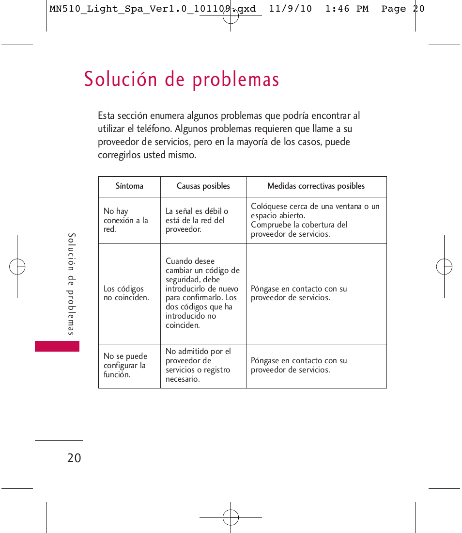 Solución de problemas | LG LGMN510 User Manual | Page 54 / 69