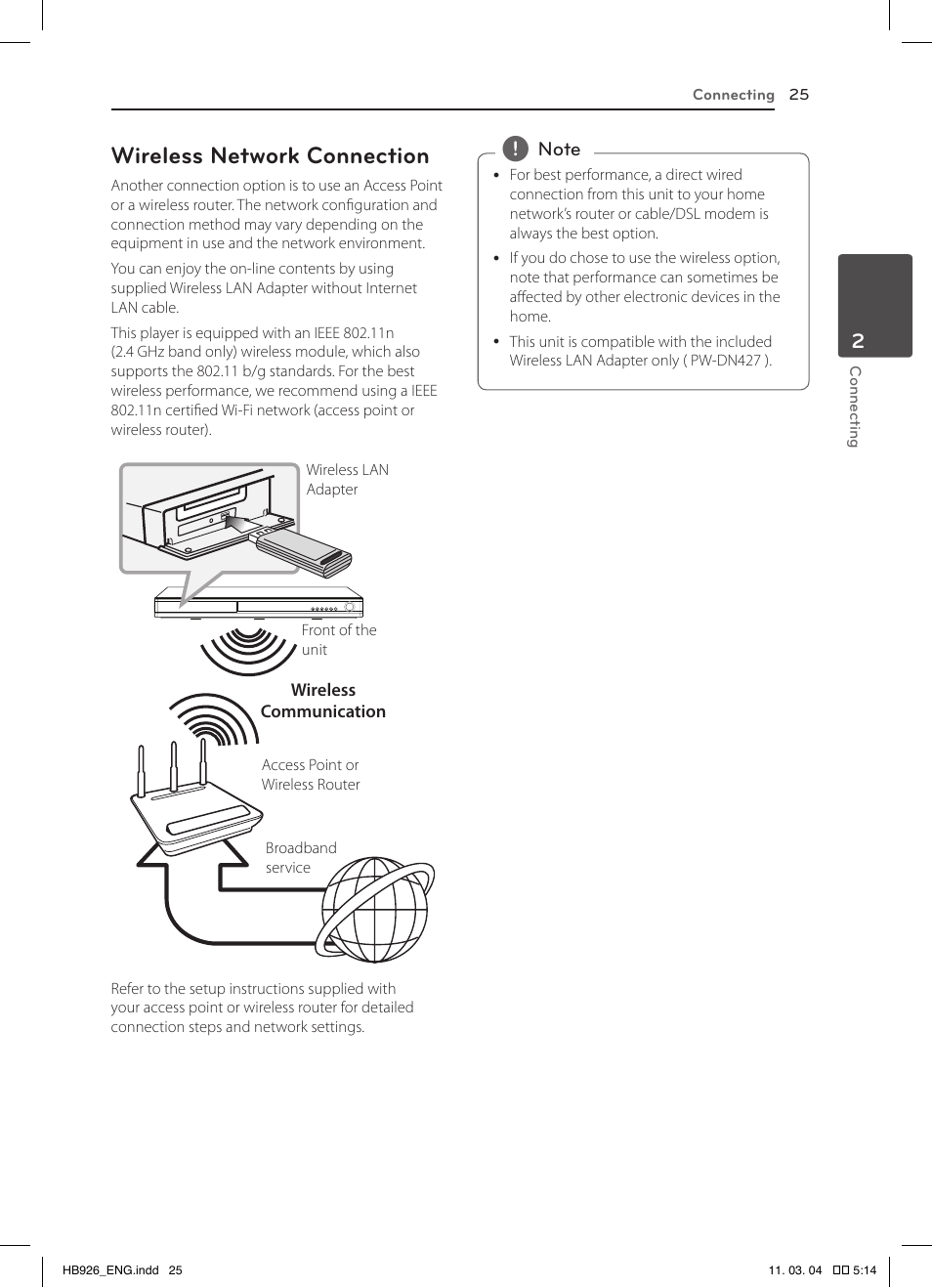 Wireless network connection | LG LHB326 User Manual | Page 25 / 64