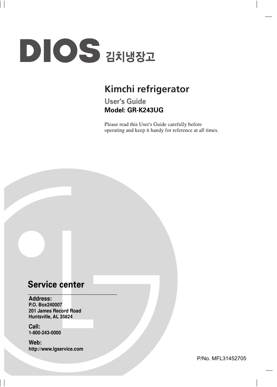 LG GR-K243UG User Manual | 50 pages