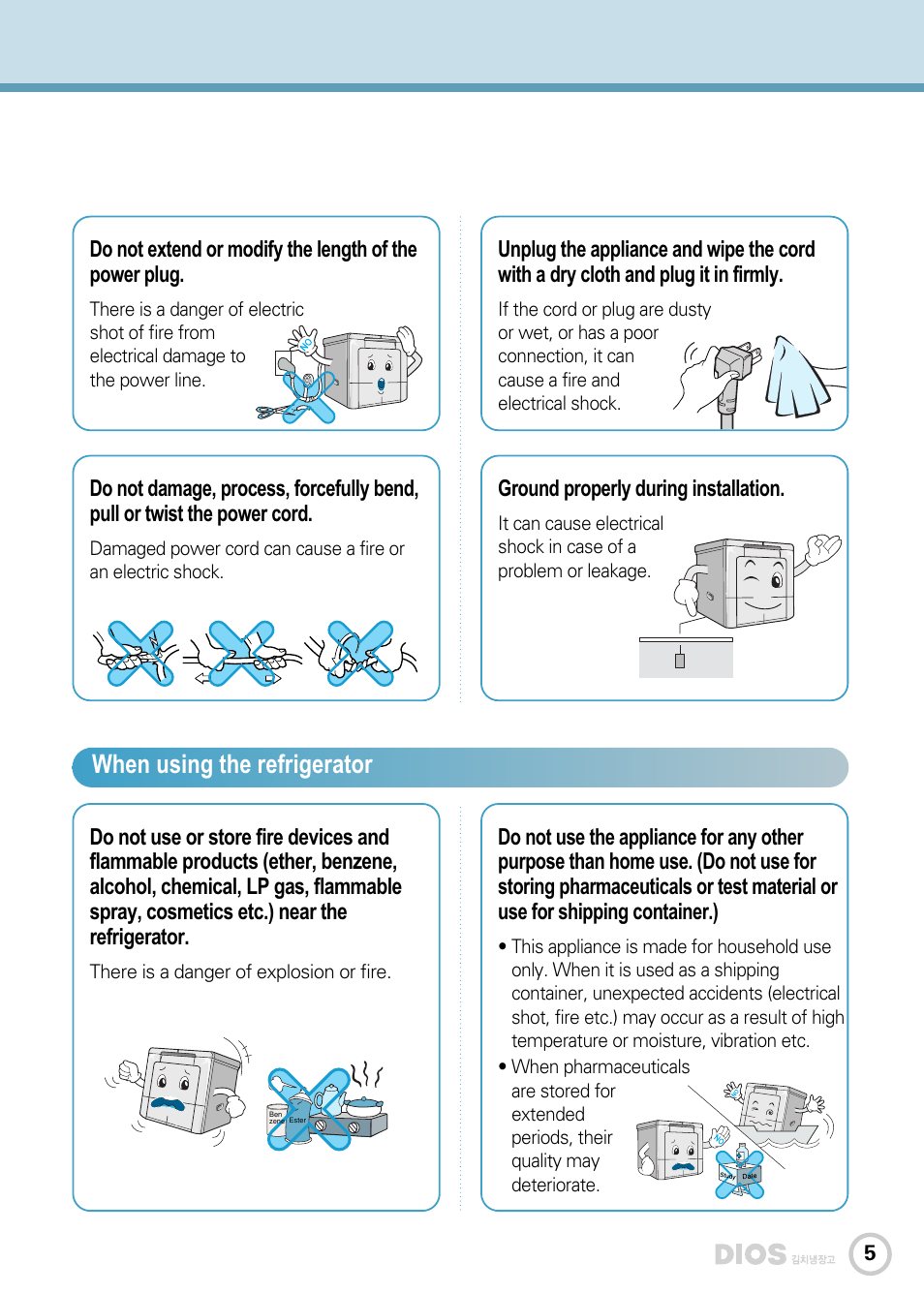 When using the refrigerator | LG GR-K243UG User Manual | Page 5 / 50