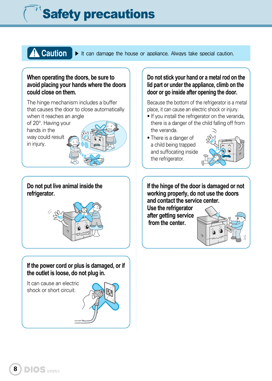 Safety precautions, Caution | LG GR-K243UG User Manual | Page 8 / 50