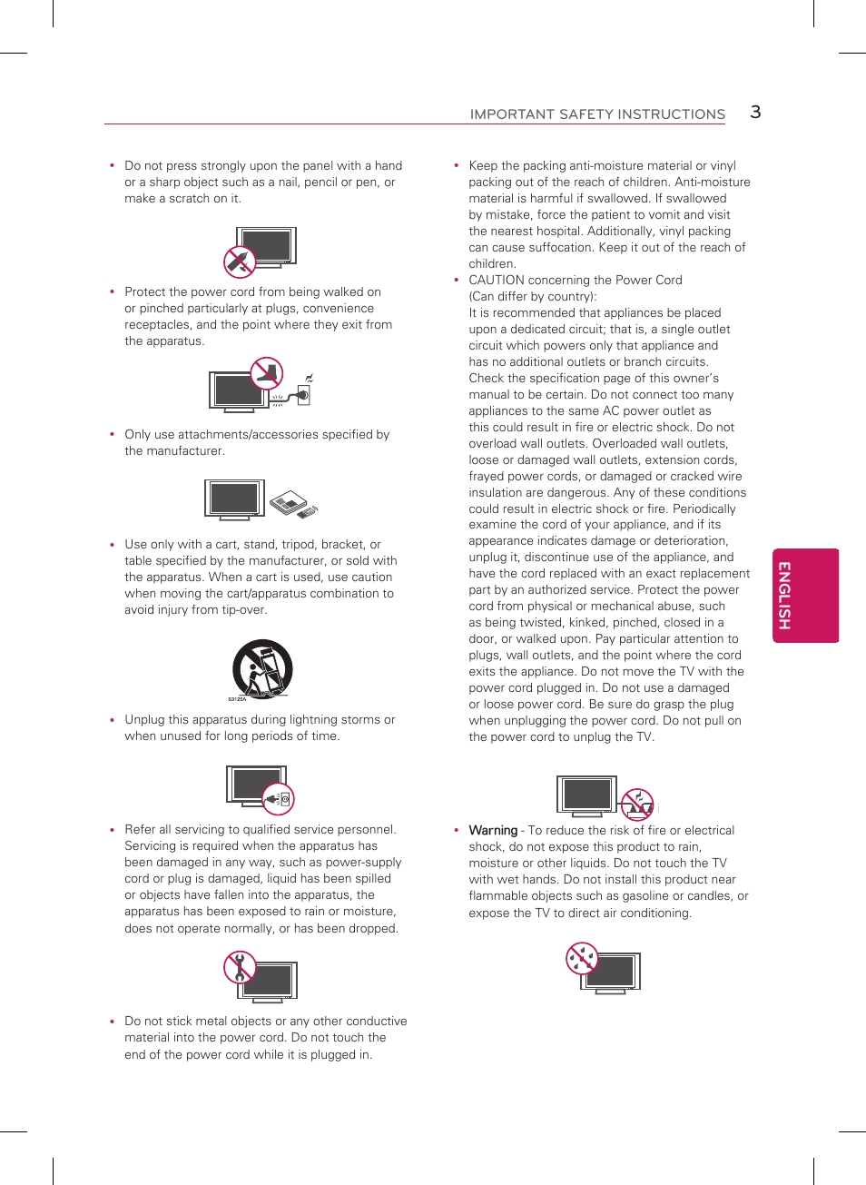 English, Important safety instructions | LG 47LB5800 User Manual | Page 3 / 24