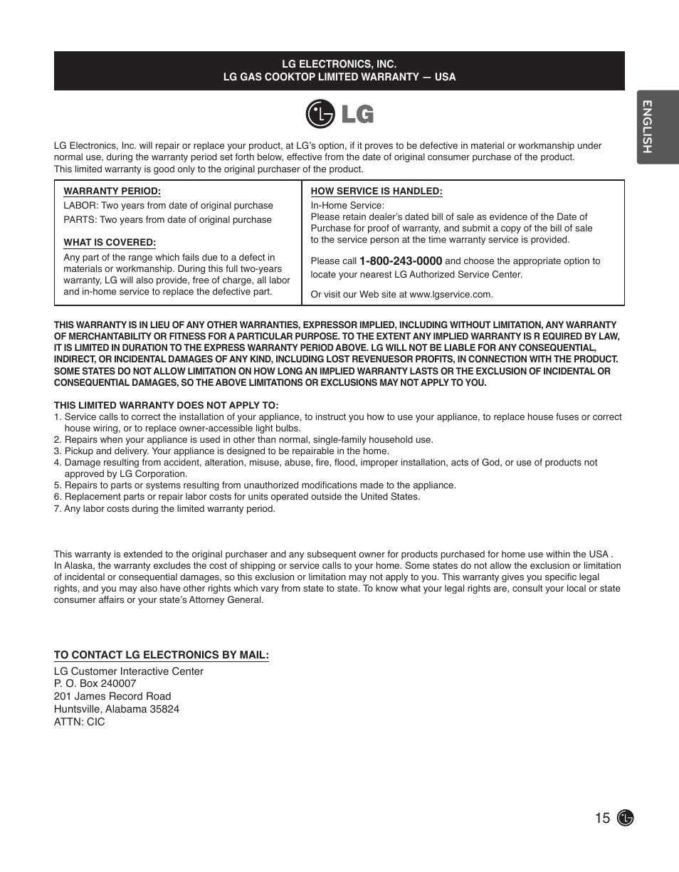 English | LG LSCG366ST User Manual | Page 15 / 32
