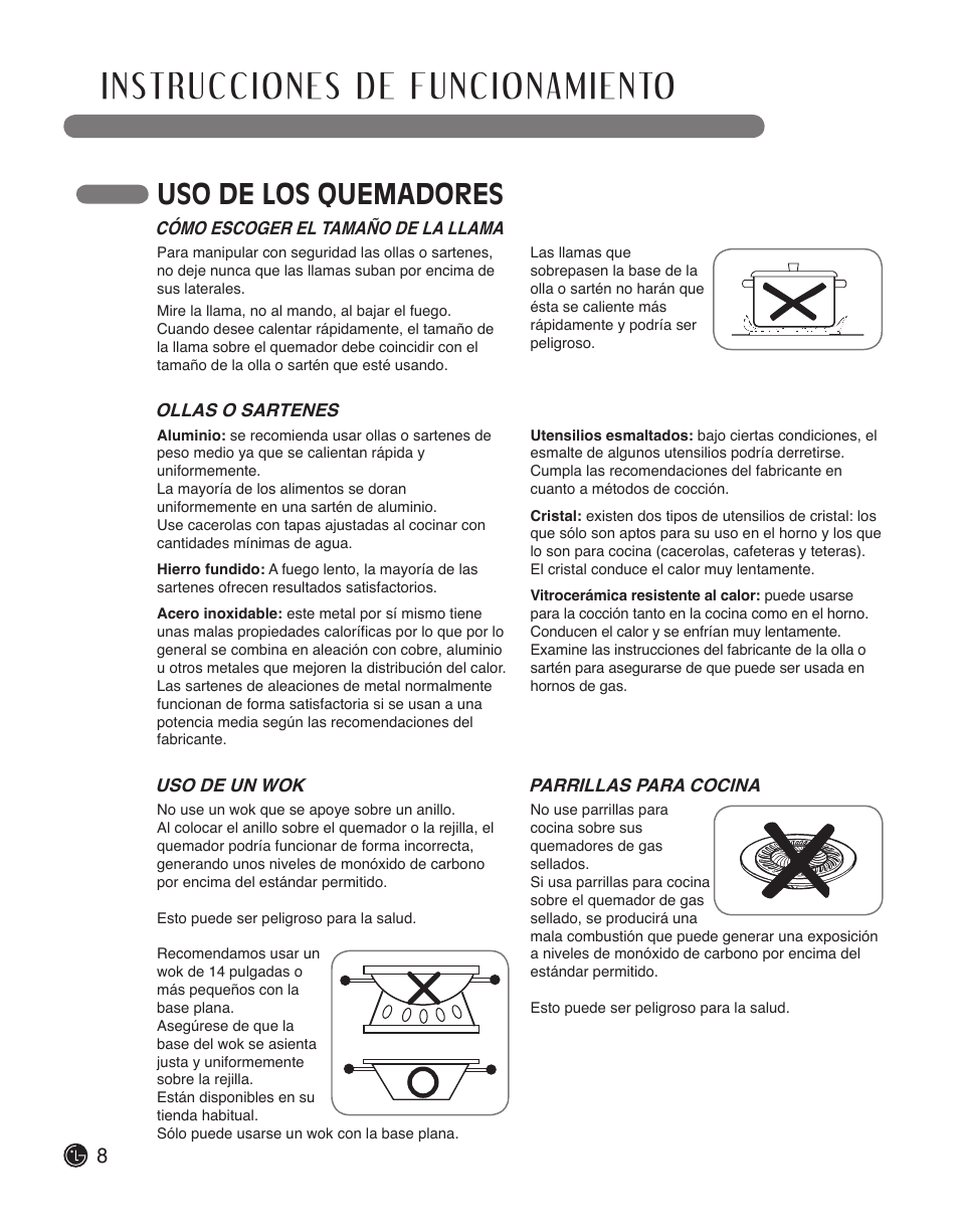 Uso de los quemadores | LG LSCG366ST User Manual | Page 24 / 32