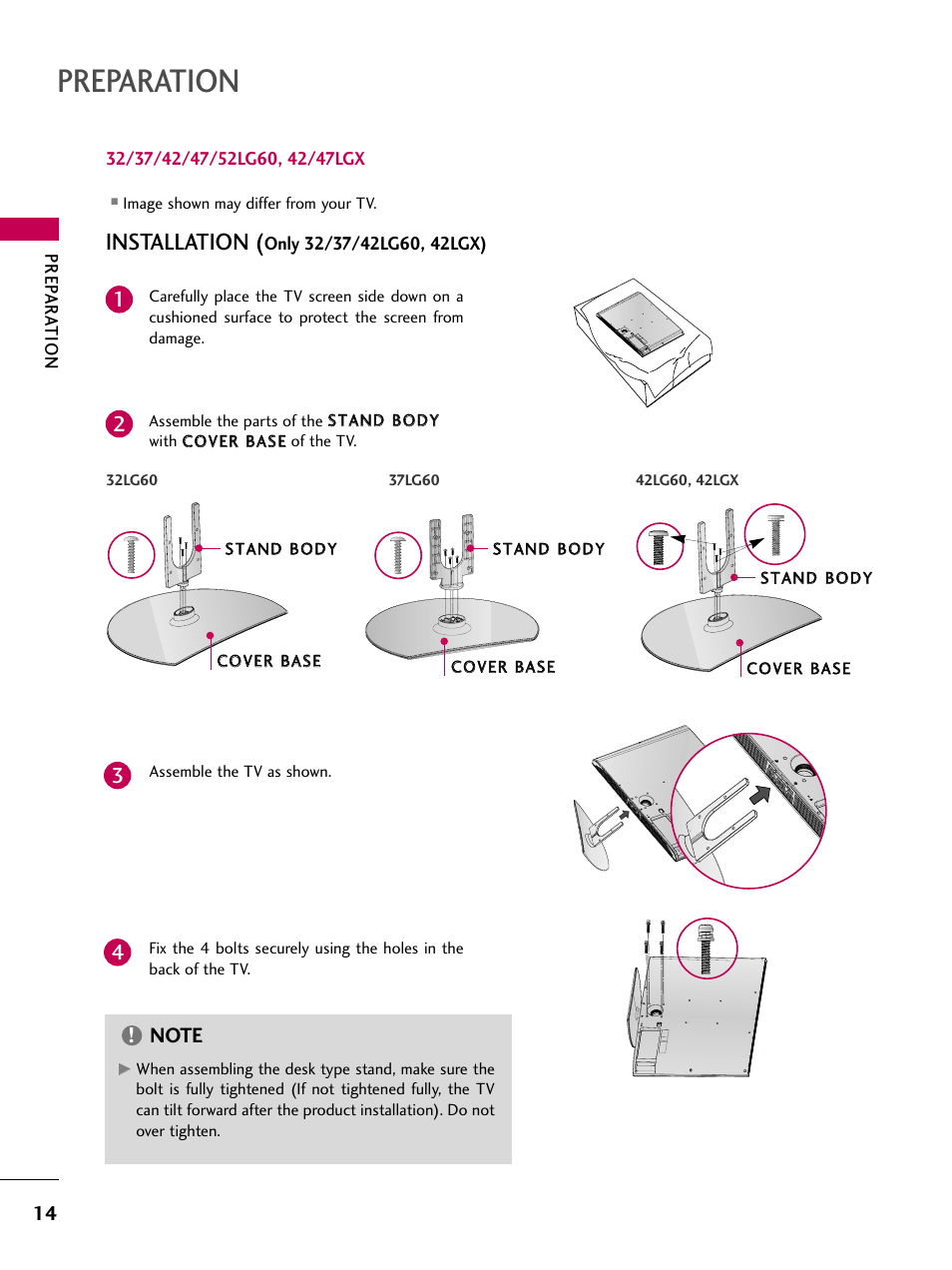 Preparation, Installation | LG 32LG70-UA User Manual | Page 16 / 152