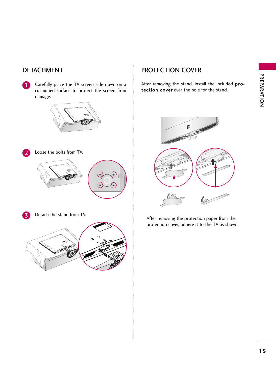 Detachment, Protection cover | LG 32LG70-UA User Manual | Page 17 / 152