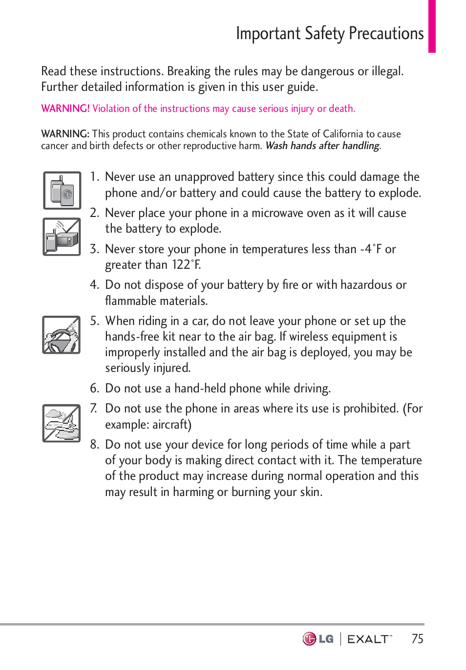 Important safety precautions | LG LGVN360 User Manual | Page 77 / 121