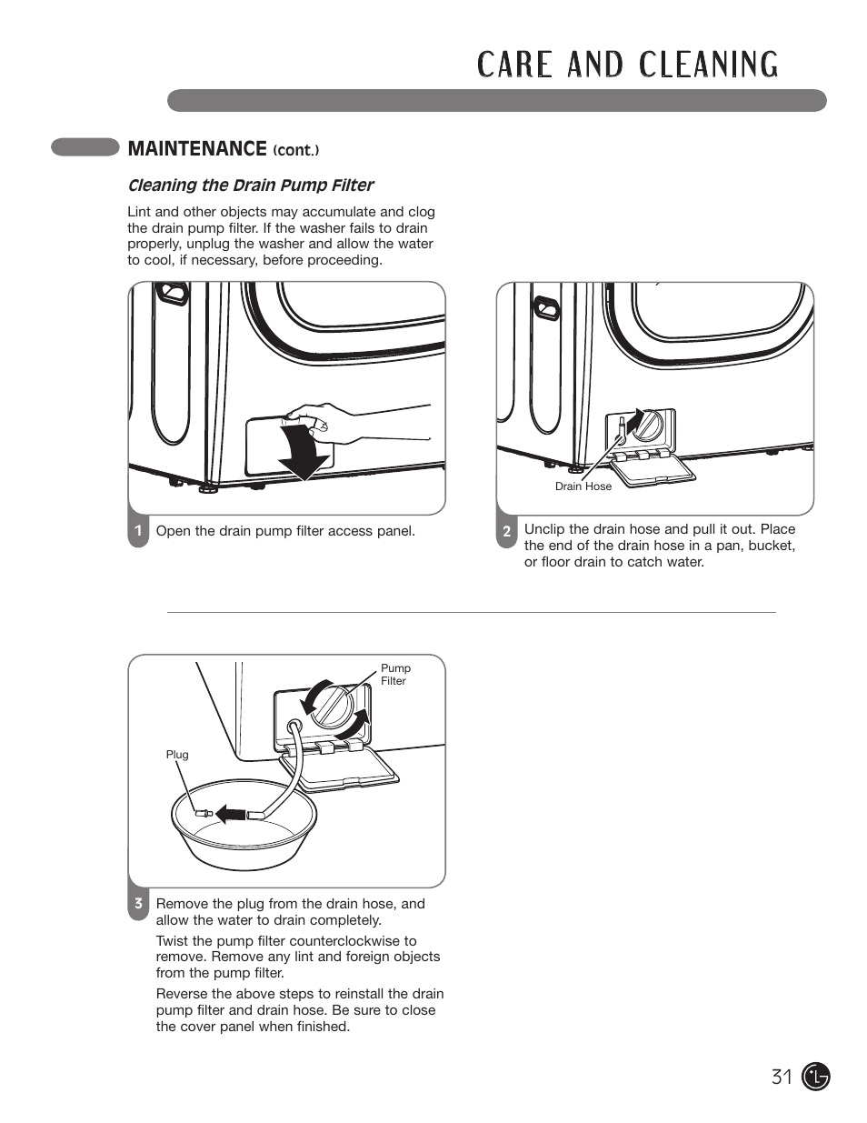Maintenance | LG WM2801HRA User Manual | Page 31 / 116