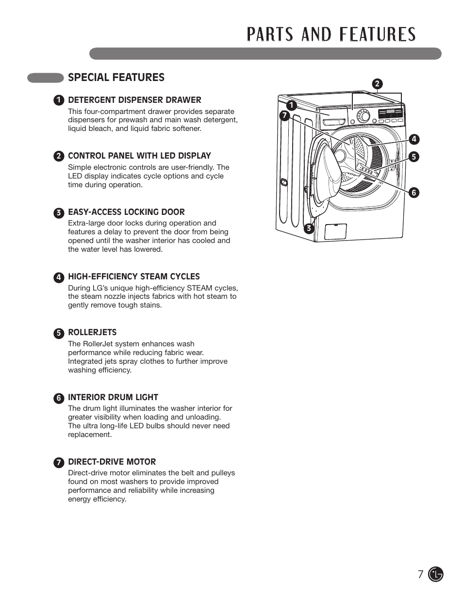 Special features | LG WM2801HRA User Manual | Page 7 / 116