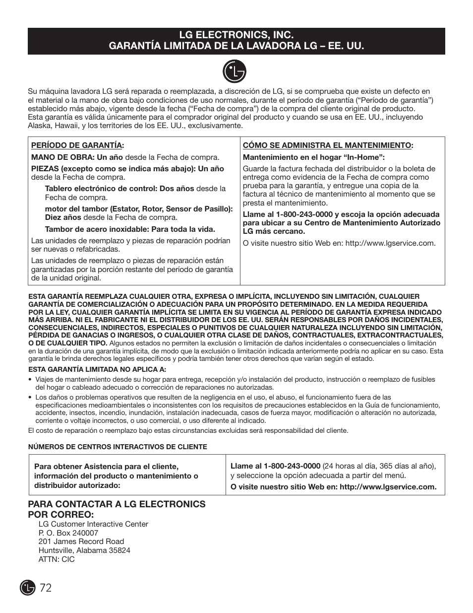LG WM2801HRA User Manual | Page 72 / 116