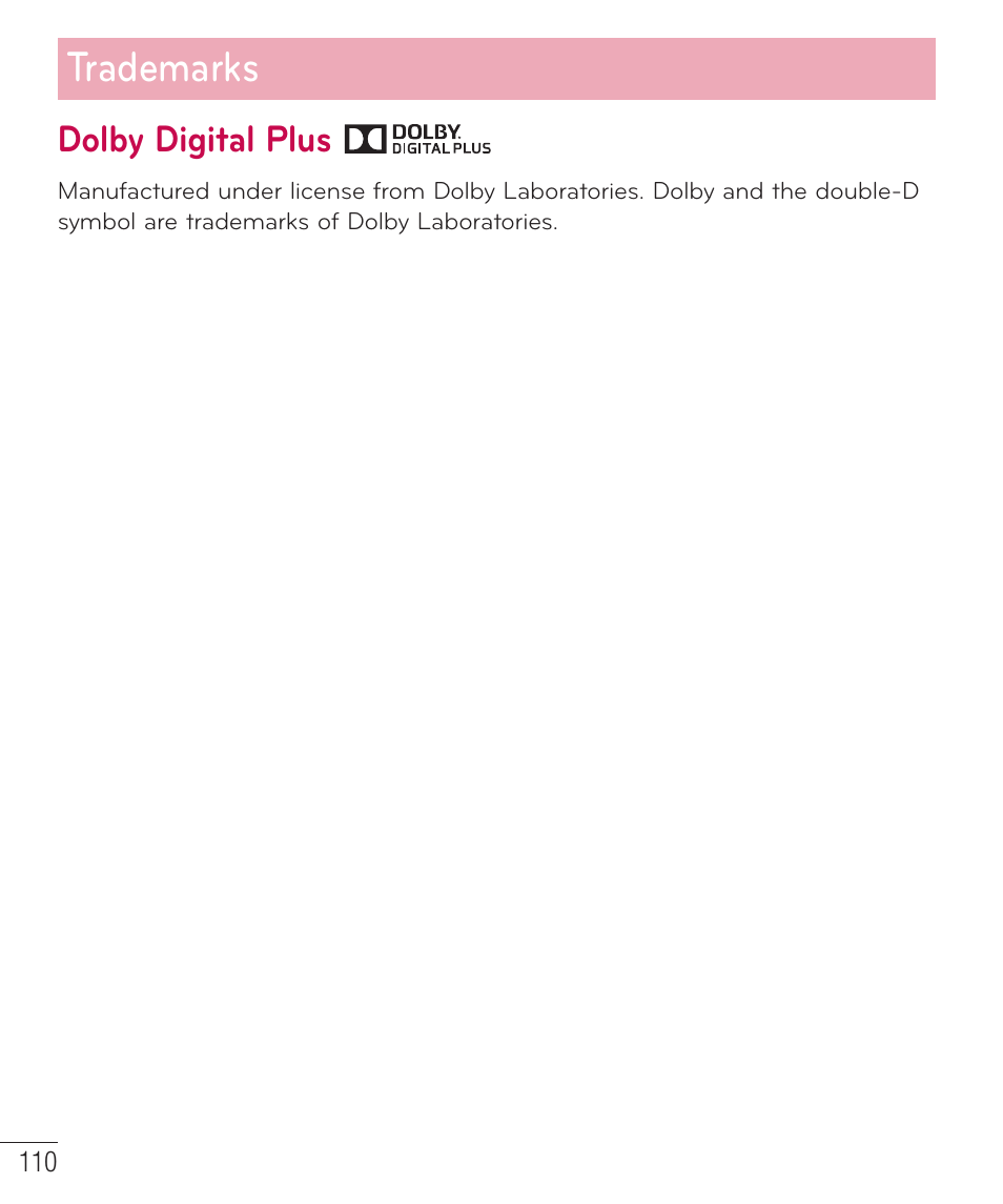 Dolby digital plus, Trademarks | LG LGD851TN User Manual | Page 111 / 145