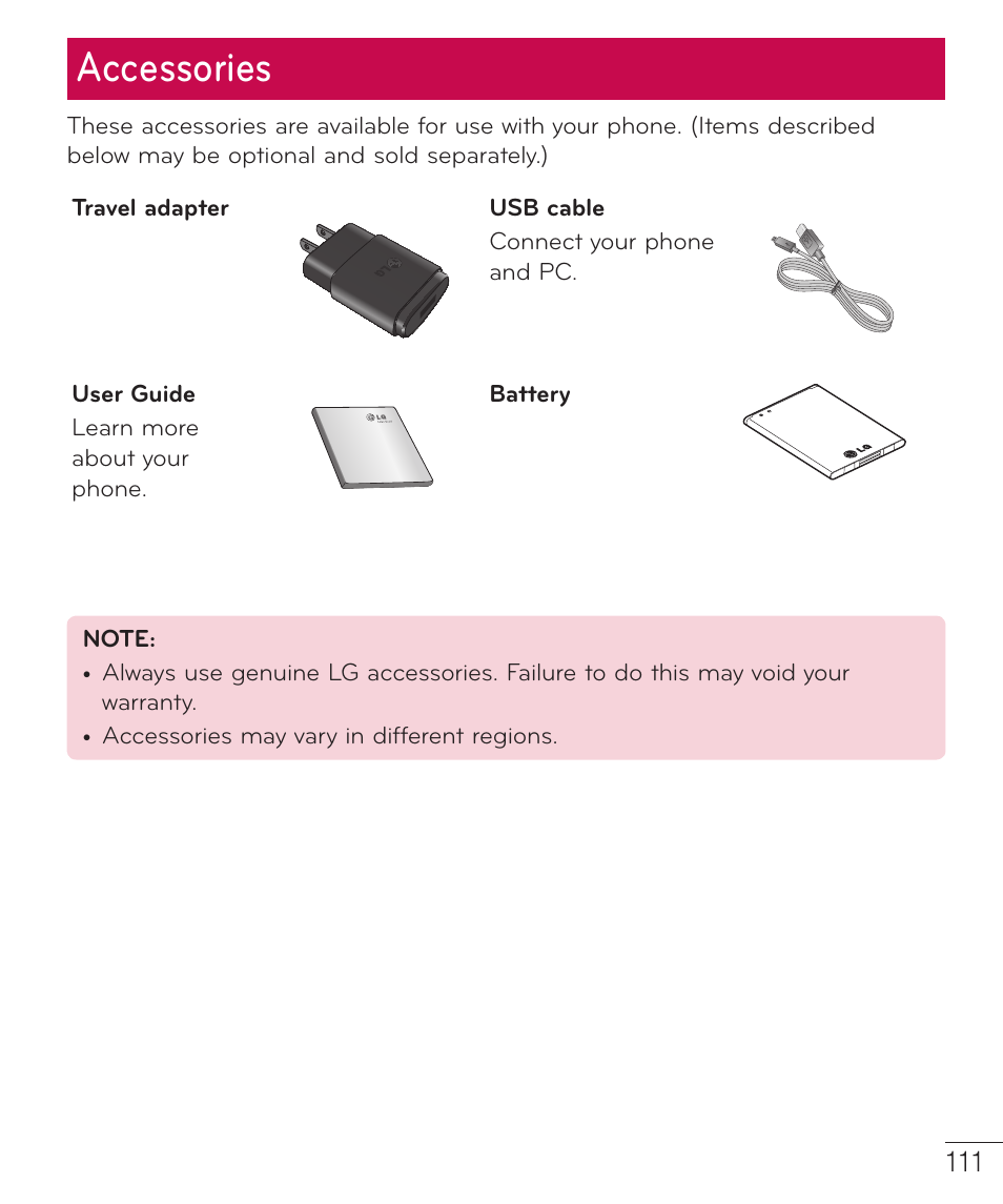 Accessories | LG LGD851TN User Manual | Page 112 / 145