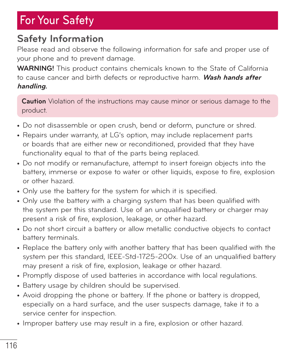 For your safety, Safety information | LG LGD851TN User Manual | Page 117 / 145