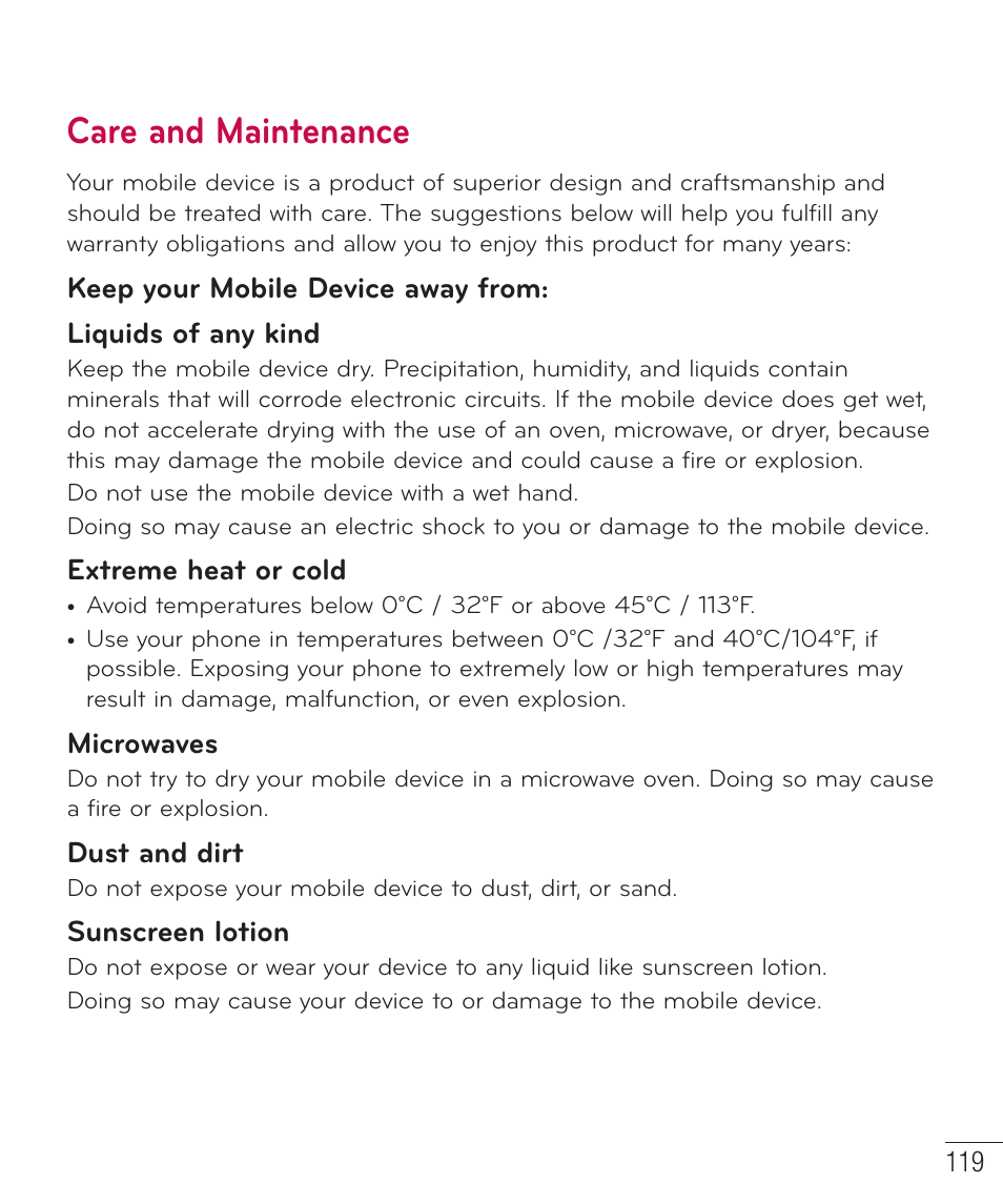 Care and maintenance | LG LGD851TN User Manual | Page 120 / 145