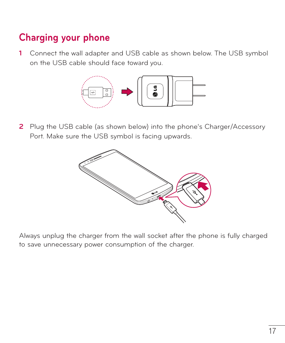 Charging your phone | LG LGD851TN User Manual | Page 18 / 145