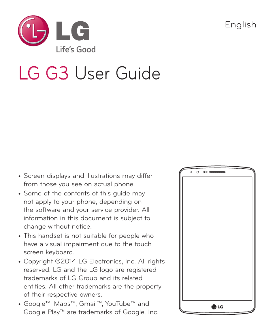 Lg g3, Lg g3 user guide | LG LGD851TN User Manual | Page 2 / 145