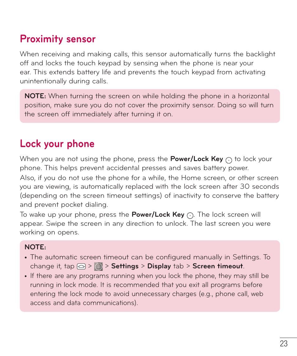 Proximity sensor, Lock your phone | LG LGD851TN User Manual | Page 24 / 145