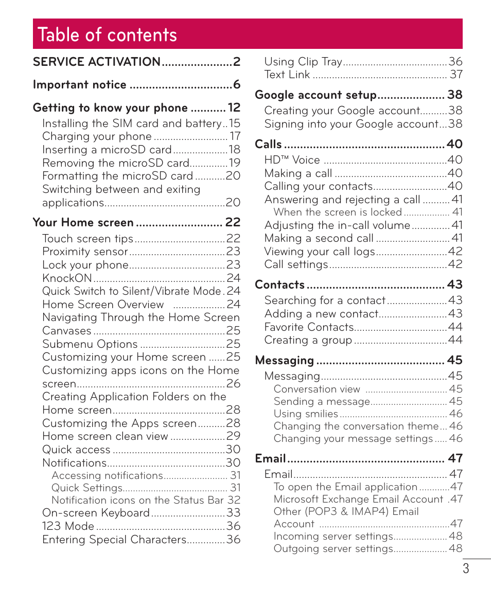 LG LGD851TN User Manual | Page 4 / 145
