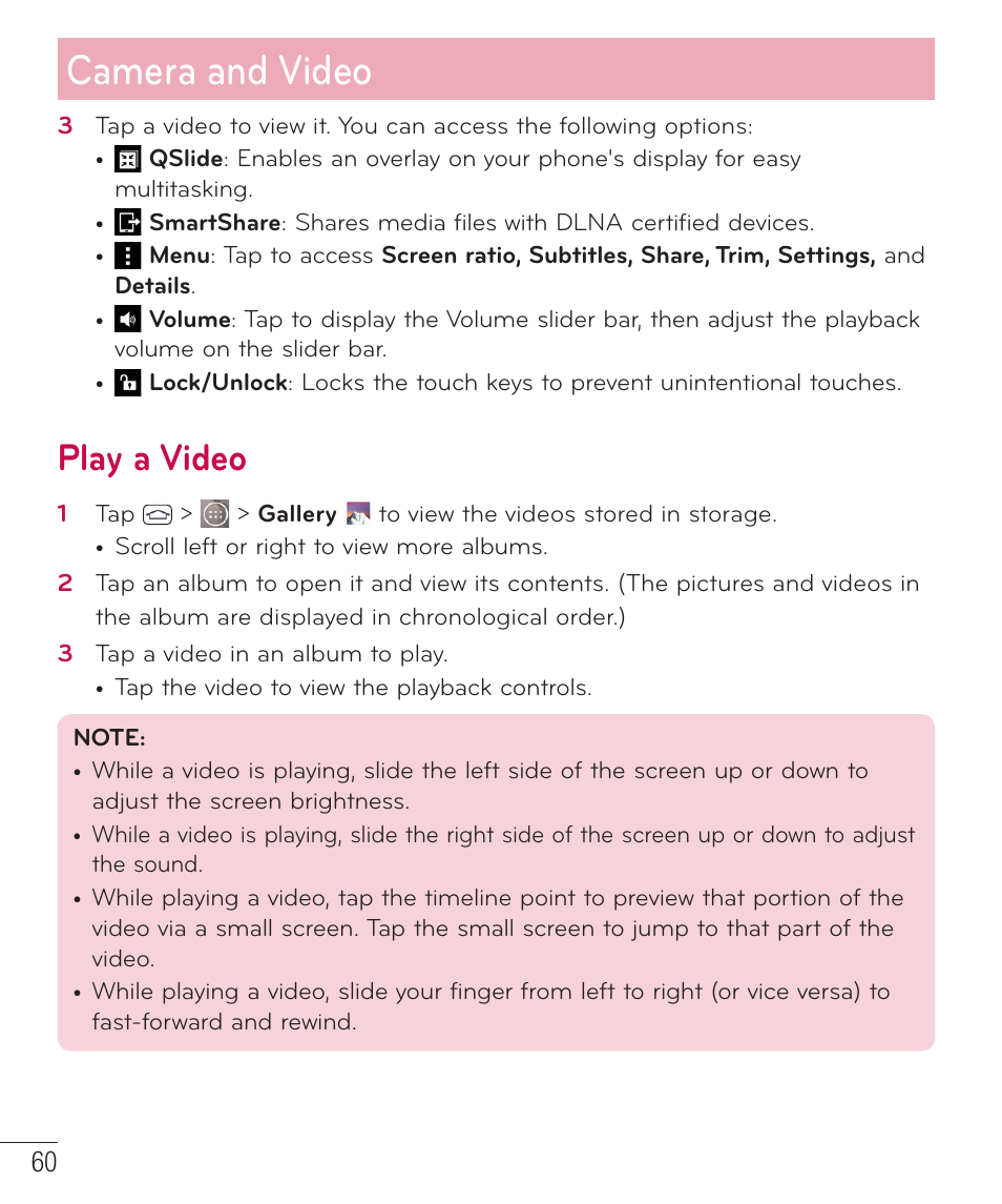Play a video, Camera and video | LG LGD851TN User Manual | Page 61 / 145