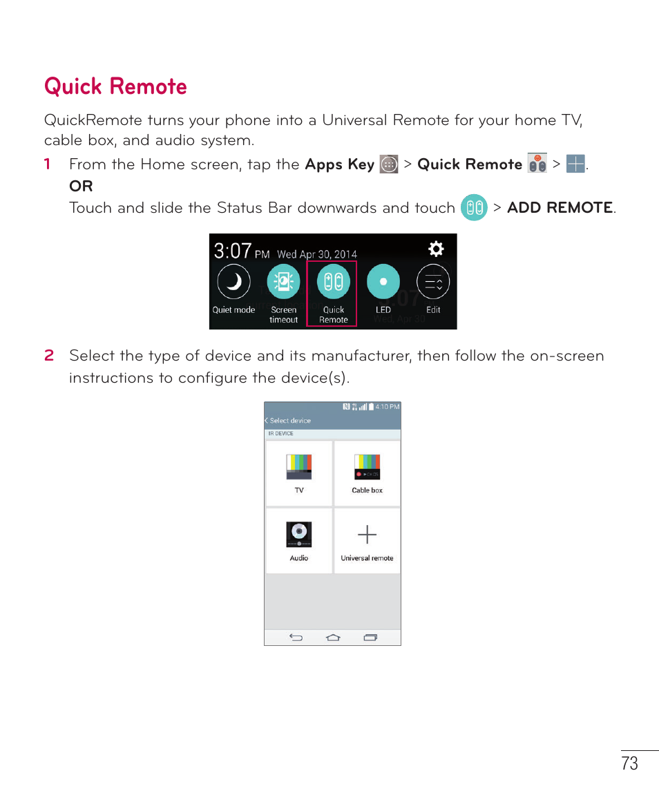 Quick remote | LG LGD851TN User Manual | Page 74 / 145