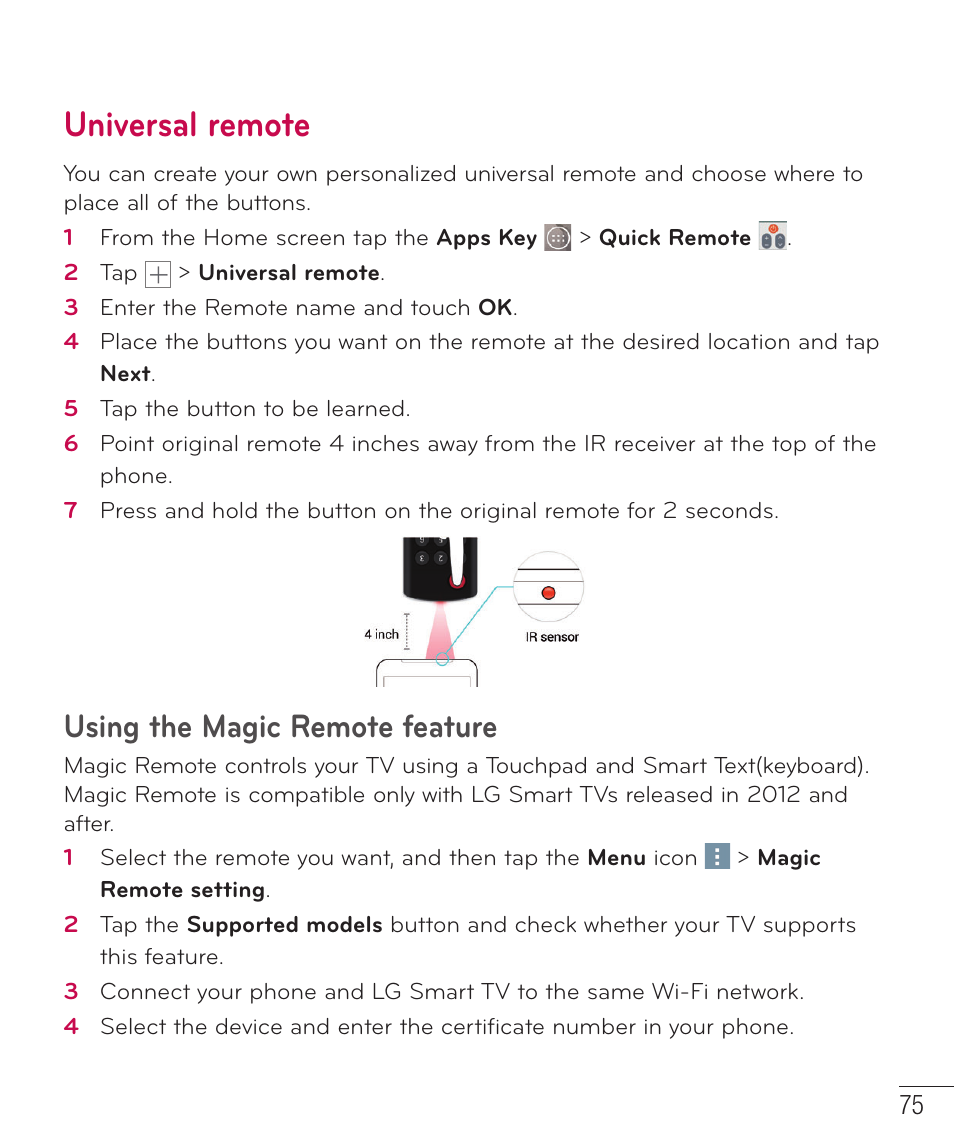 Universal remote, Using the magic remote feature | LG LGD851TN User Manual | Page 76 / 145