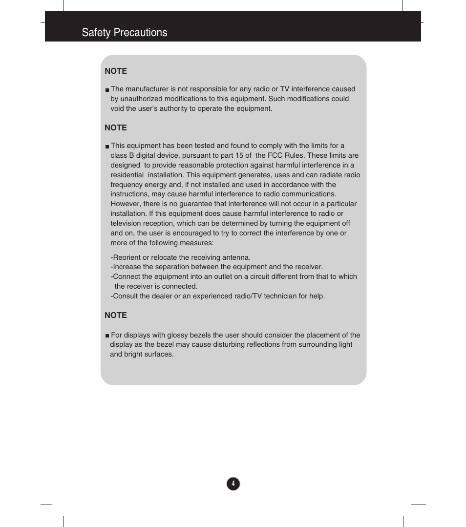 Safety precautions | LG E2211TB-BN User Manual | Page 6 / 30