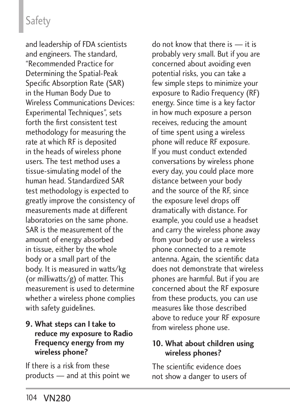 Safety | LG VN280 User Manual | Page 106 / 126