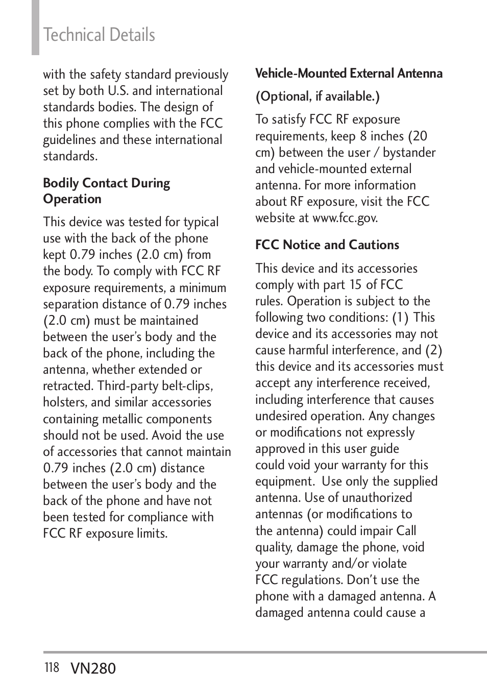 Technical details | LG VN280 User Manual | Page 120 / 126