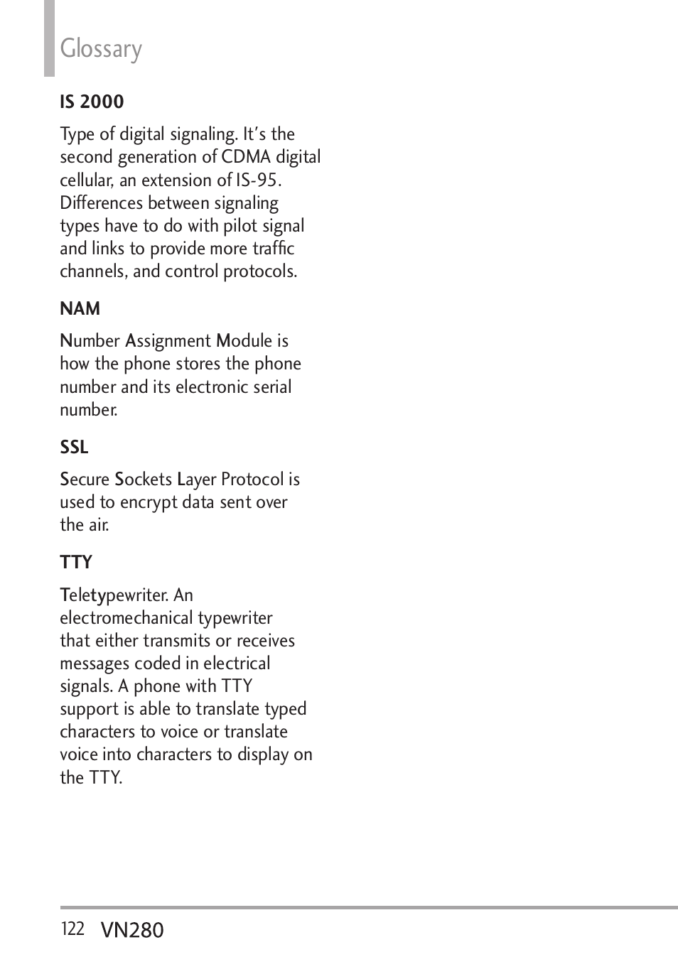 Glossary | LG VN280 User Manual | Page 124 / 126