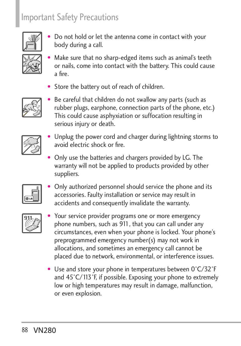 Important safety precautions | LG VN280 User Manual | Page 90 / 126