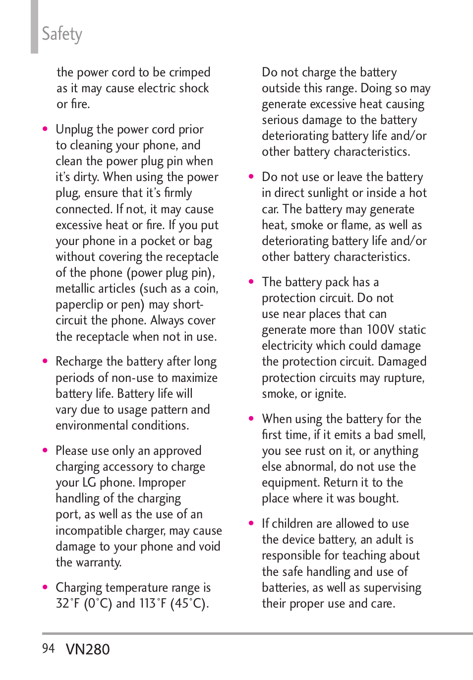 Safety | LG VN280 User Manual | Page 96 / 126