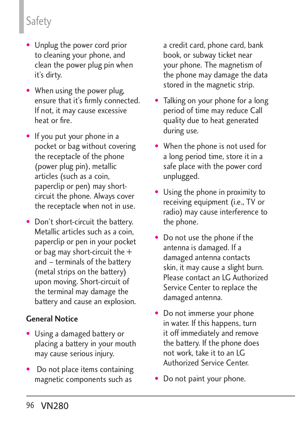 Safety | LG VN280 User Manual | Page 98 / 126