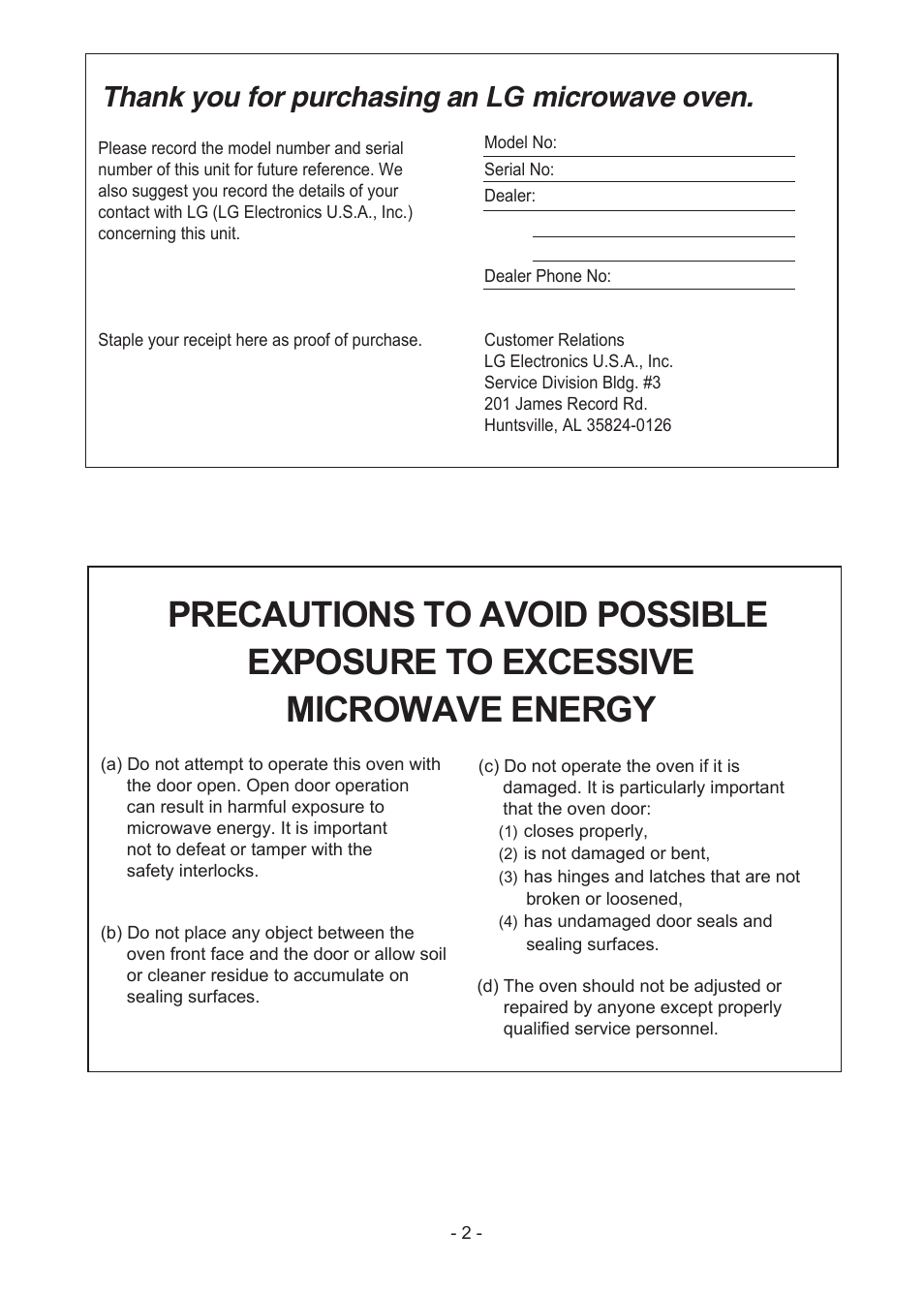 LG LMV1831ST User Manual | Page 2 / 32