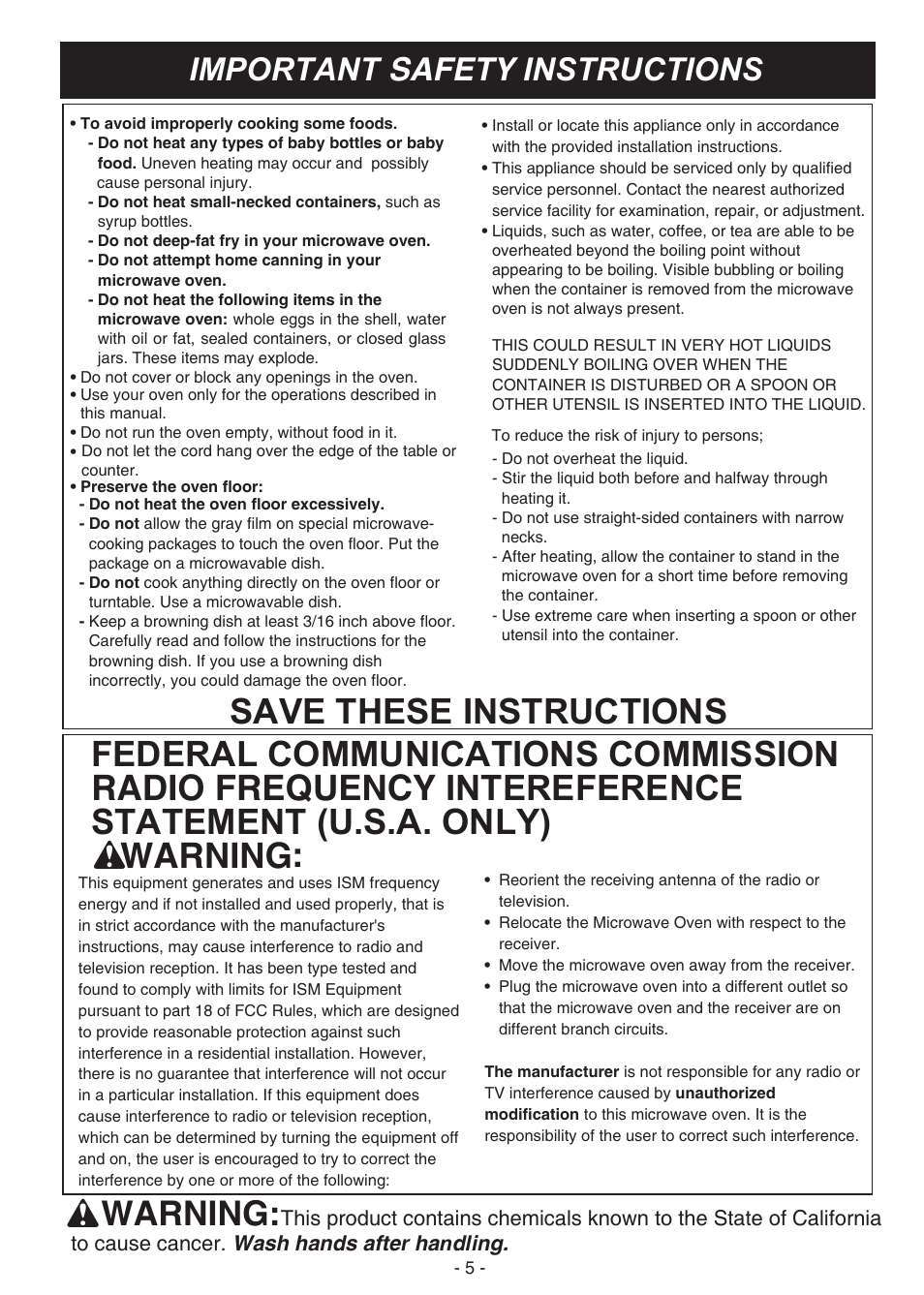 빈 페이지, W warning, Warning | Important safety instructions | LG LMV1831ST User Manual | Page 5 / 32