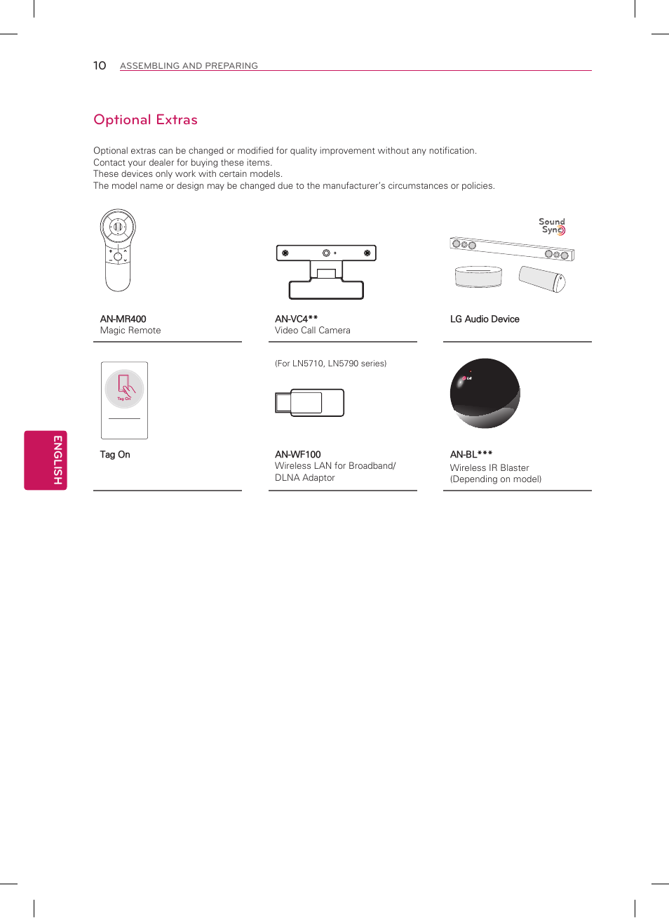 Optional extras | LG 55LN5710 User Manual | Page 10 / 52