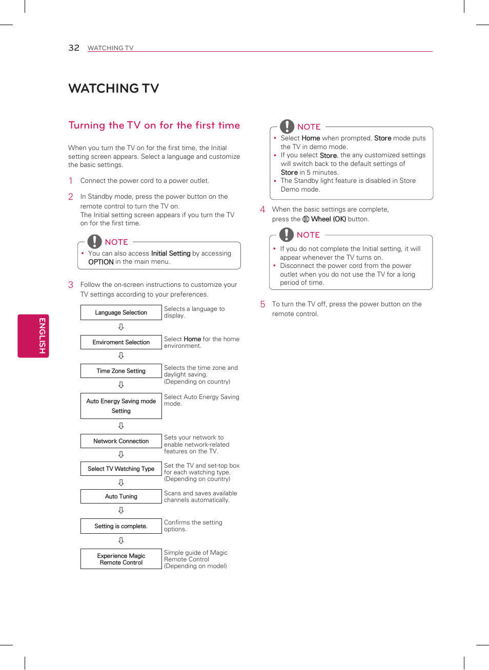 Watching tv, Turning the tv on for the first time | LG 55LN5710 User Manual | Page 32 / 52