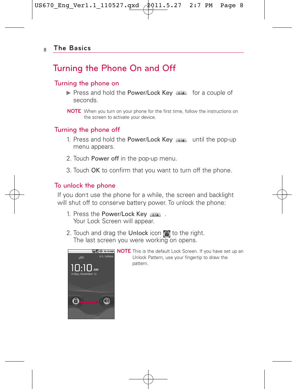 Turning the phone on and off | LG US670 User Manual | Page 10 / 309