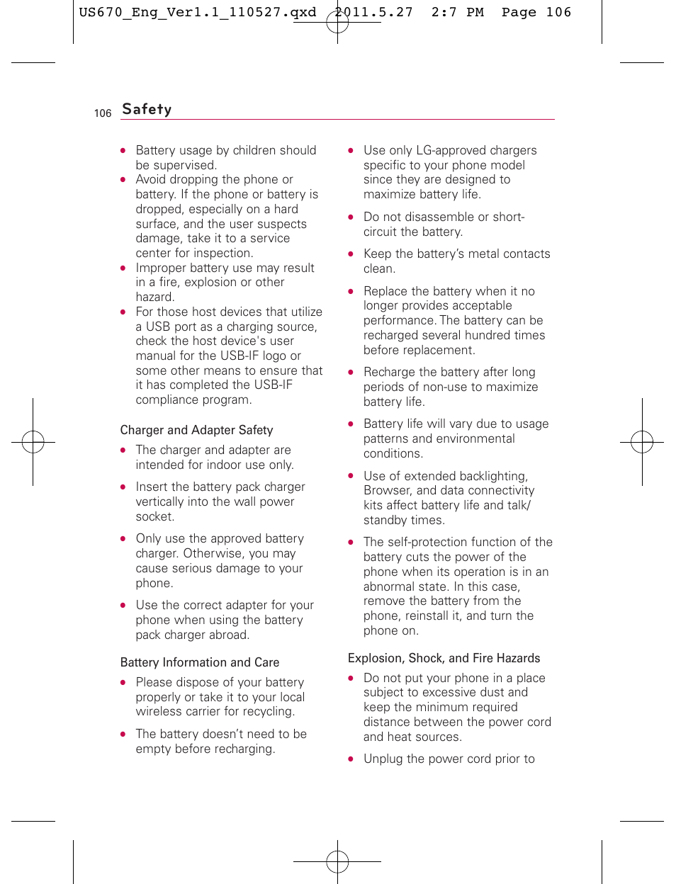 Safety | LG US670 User Manual | Page 108 / 309