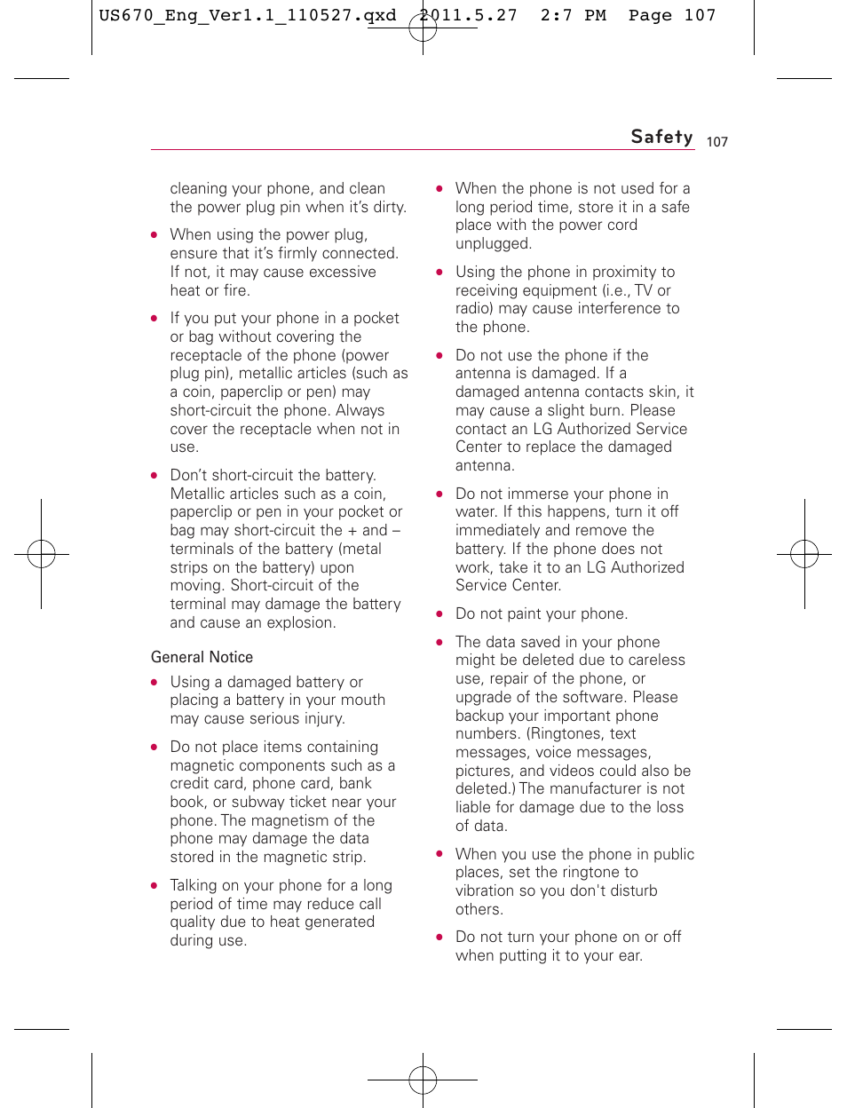 Safety | LG US670 User Manual | Page 109 / 309