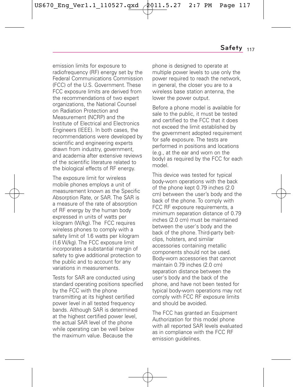 Safety | LG US670 User Manual | Page 119 / 309