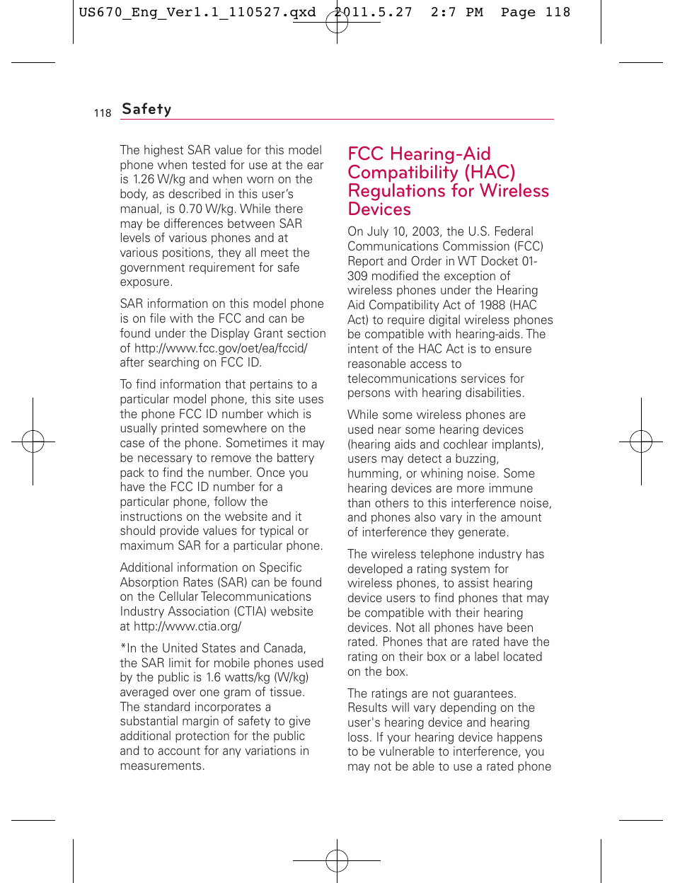 Safety | LG US670 User Manual | Page 120 / 309