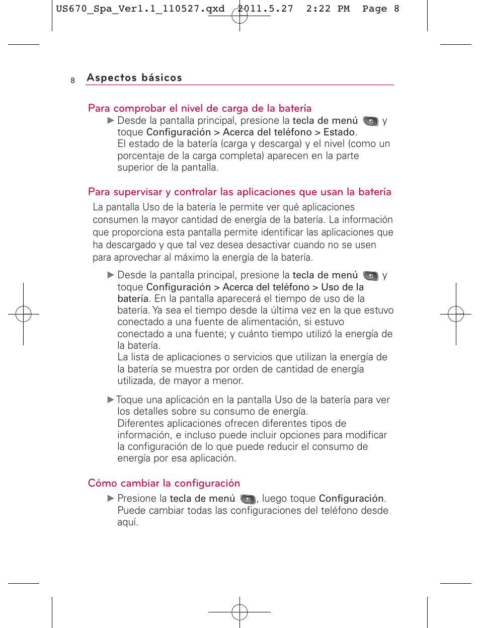 Cómo cambiar la configuración | LG US670 User Manual | Page 158 / 309