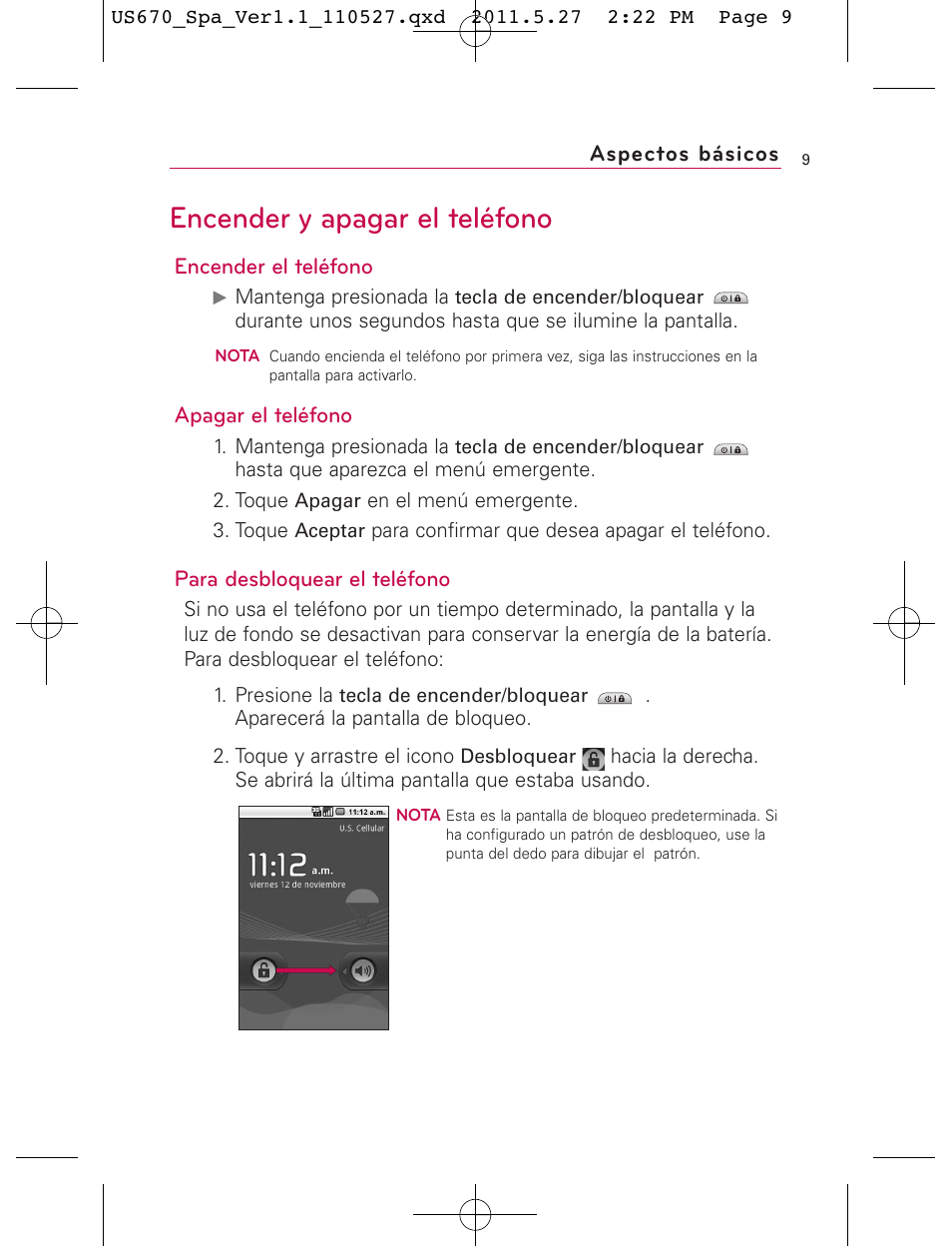 Encender y apagar el teléfono | LG US670 User Manual | Page 159 / 309