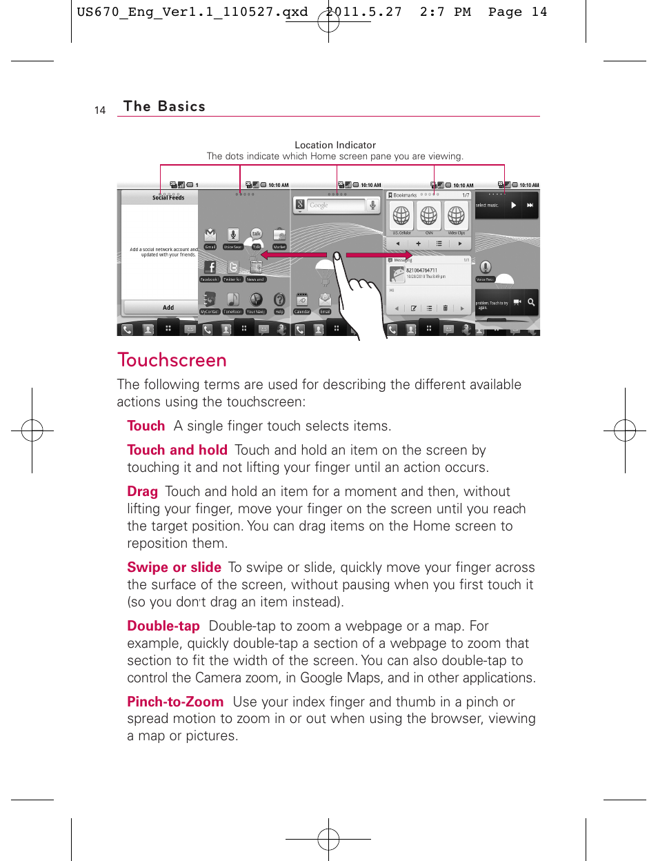 Touchscreen | LG US670 User Manual | Page 16 / 309