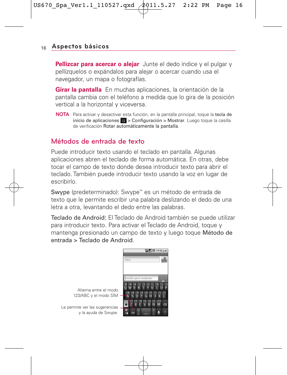 Métodos de entrada de texto, Aspectos básicos | LG US670 User Manual | Page 166 / 309