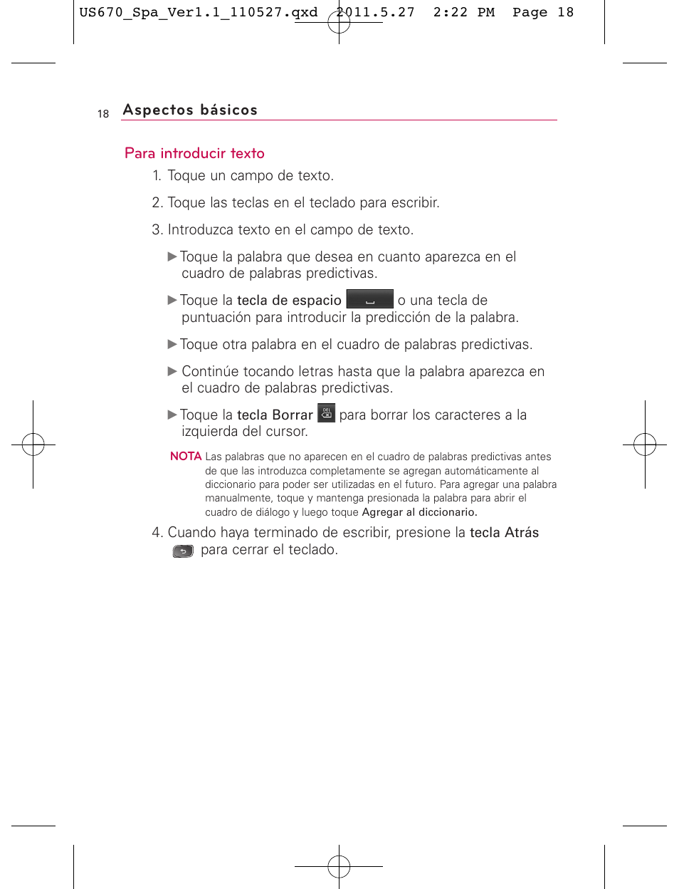 Para introducir texto, Aspectos básicos | LG US670 User Manual | Page 168 / 309