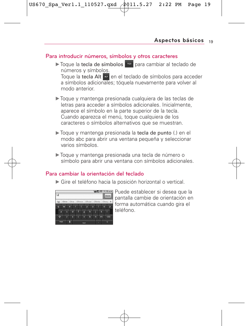 Para cambiar la orientación del teclado | LG US670 User Manual | Page 169 / 309