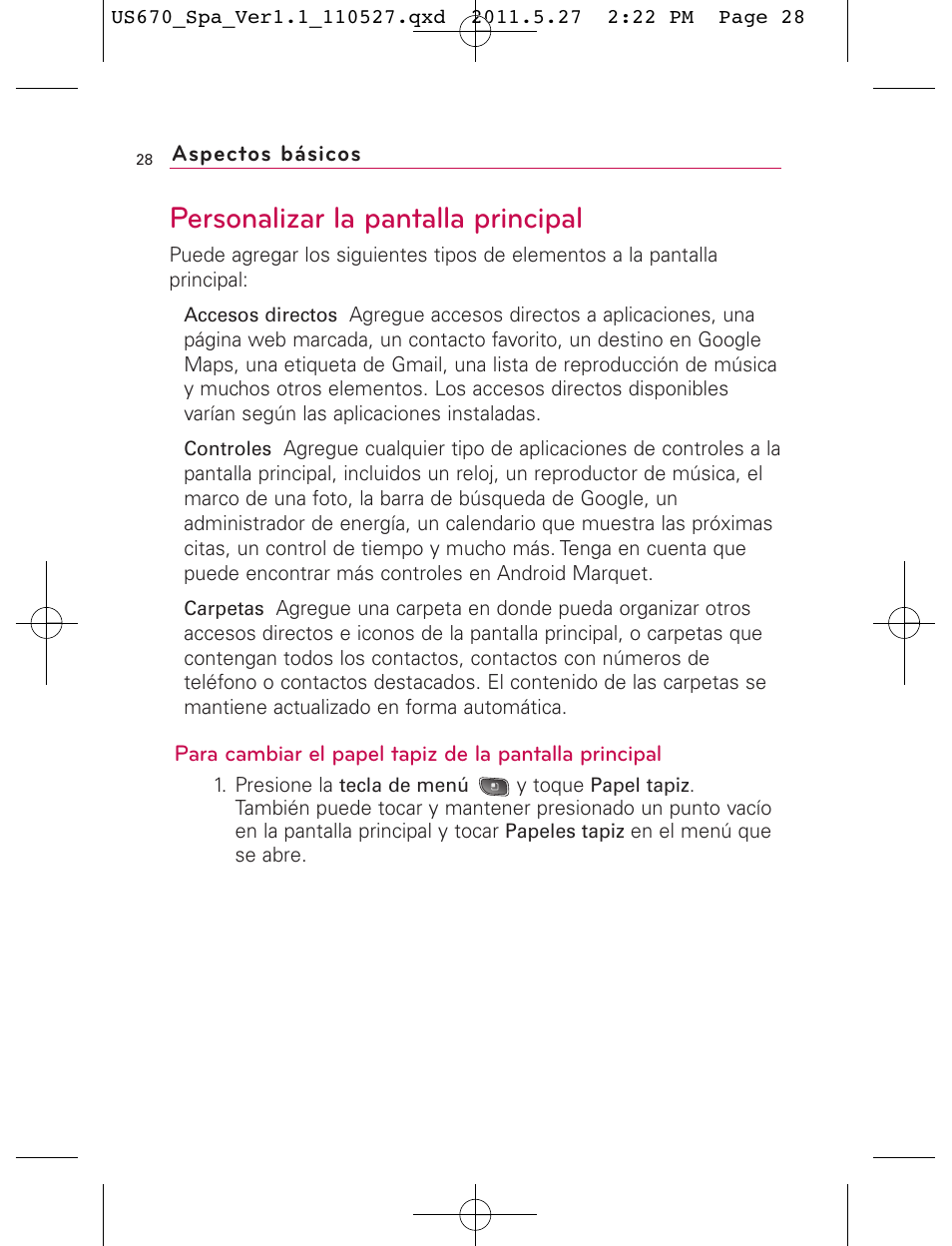 Personalizar la pantalla principal | LG US670 User Manual | Page 178 / 309