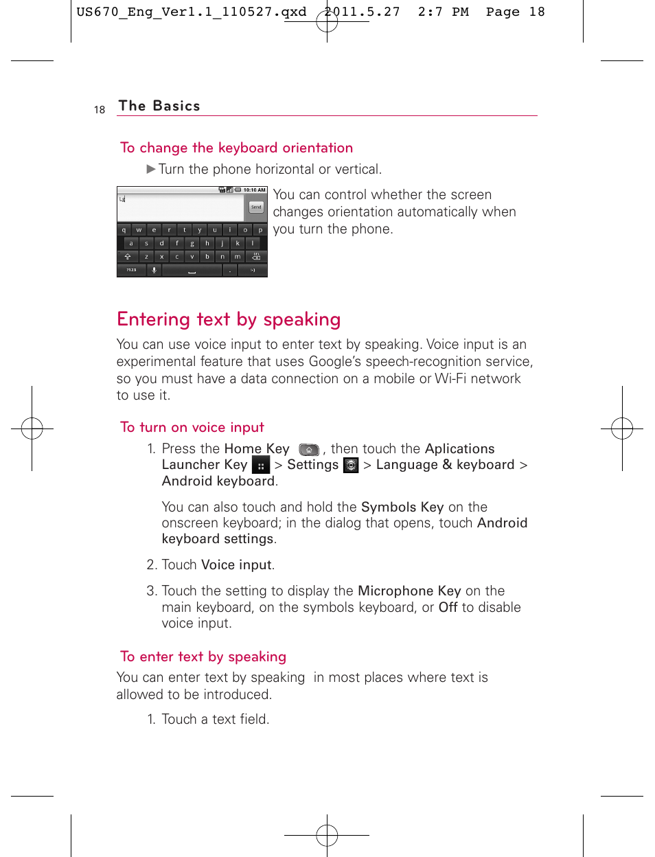 Entering text by speaking | LG US670 User Manual | Page 20 / 309