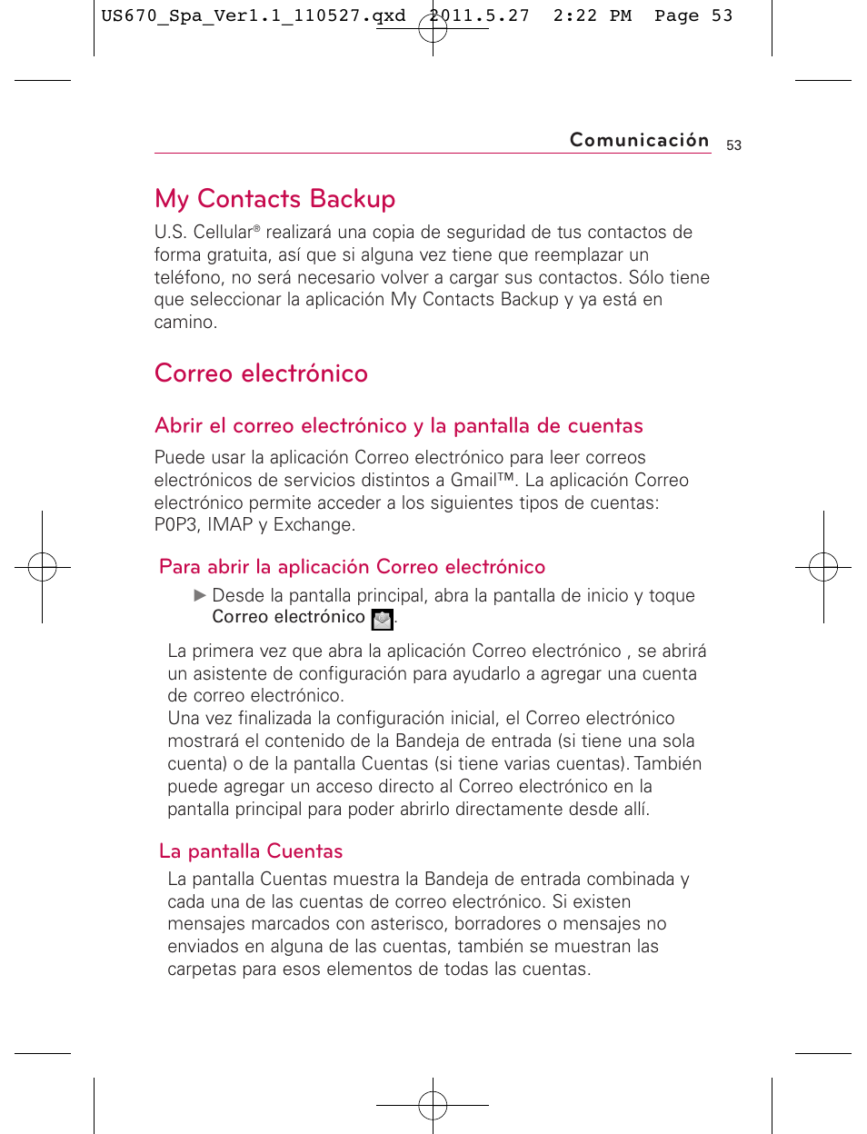 My contacts backup, Correo electrónico | LG US670 User Manual | Page 203 / 309